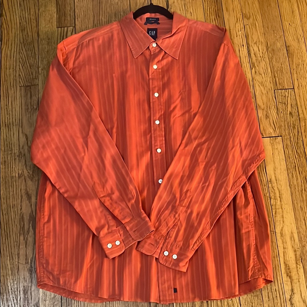 GAP Orange Casual Button Down Shirt with Tonal Stripes